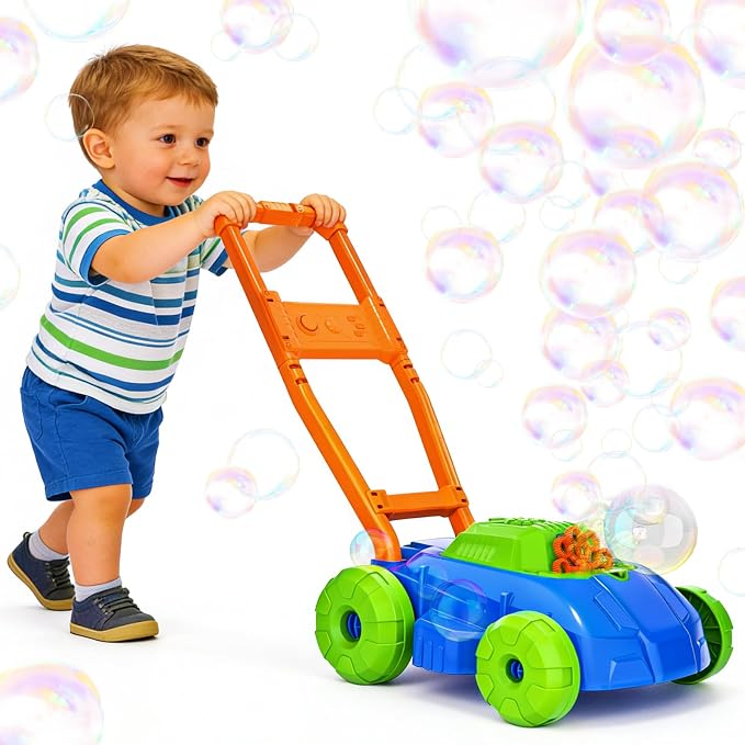 Bubble Lawn Mower for Toddlers 1-3, Automatic Bubble Blowing Machine Pretend Summer Gardening Play Bubble Toys for Age 1 2 3 Year Old Boys Girls Indoor Outdoor Use,Green