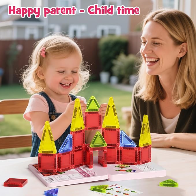 26PCS Mini Magnetic Tiles Travel Set Iron Box Storage Baseplate, Portable Magnetic Building Blocks STEM Toy for Kids 3+