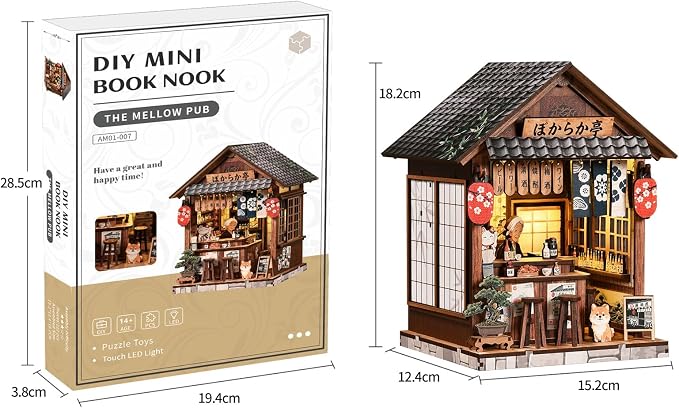 Book Nook Japan(Yiran Izakaya) Booknook Dollhouse Model, Decorative Bookshelf Display & Home Decor, 3D Wooden Puzzles Book Corner, DIY Miniature House Set