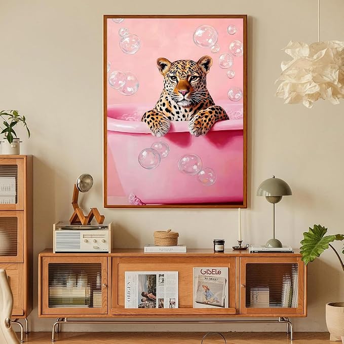 Paint by Numbers for Adults and Kids Beginner, Cheetah Bathroom Painting by Number Kits On Canvas, Number Artist Paint by Number Kit DIY Oil Painting Acrylic Paints, Home Wall Decor Gift 12X16inch