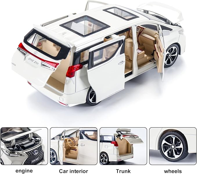 Diecast Metal Model Car-1:24 Scale with Sound and Light, Kids Age 3+ Years. (White)