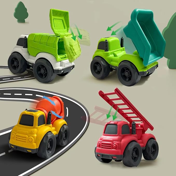 Toddler Car Toys for 3 Year Old, 4 Pcs Dump Truck Toys and Mixer Cement,BPA Free Outdoor Toys for Toddlers,Christmas Birthday Gifts for Toddler Boy Girl 3-4