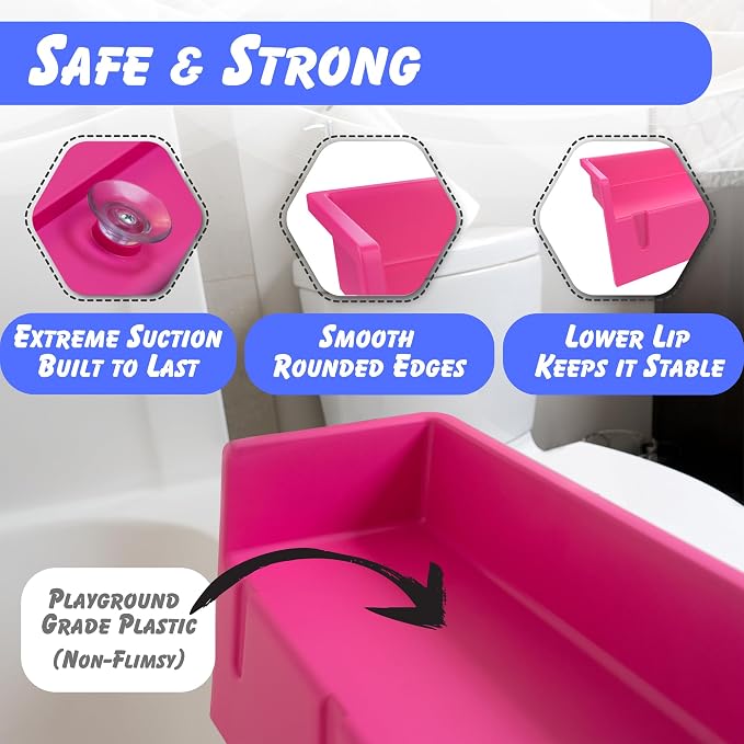 Tub Topper® Bathtub Splash Guard & Bath Shelf for Kids – Toddler Bath Tray, Bath Toys Storage & Ledge Organizer – Splash Guard for Bathtub with Suction Cups – Kids Bathroom Accessories (Pink)