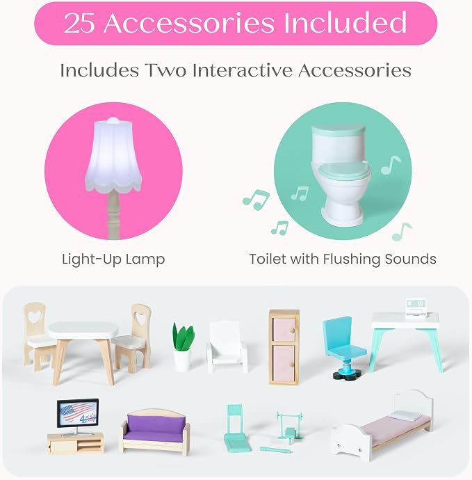 Delta Children Moveable Mansion Dollhouse - 360-Degree Play Dollhouse with Wheeled Base - Includes 16 Accessories - Fits 12-inch Dolls - Pretend Play Dream Gift for Ages 3+