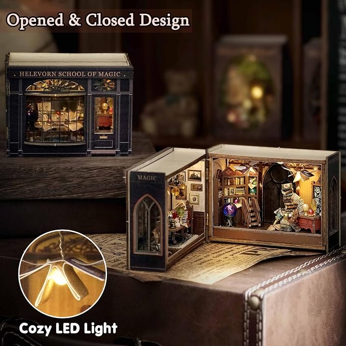 TuKIIE DIY Miniature Dollhouse Kit with Furniture, 1:32 Scale Opened & Closed Mini Cube Wooden Doll House Book Nook Creative Room for Kids Teens Adults(Magical Fate)
