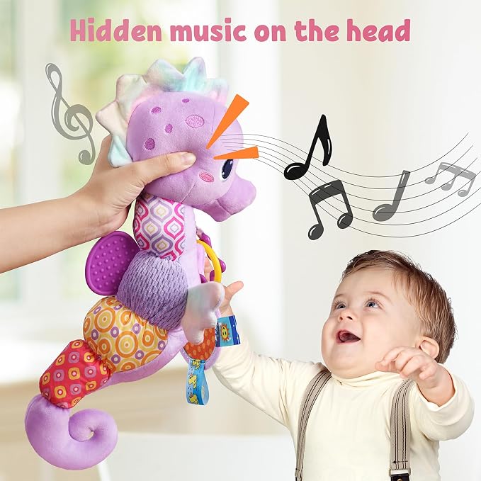 LIGHTDESIRE Baby Toys Musical Seahorse Sensory Infant Toys 0-6-12 Months | Stuffed Animals with Mirror|Crinkle|Rattle Baby Teething Toys Tummy Time for Newborn Boys Girls Shower Birthday Gifts