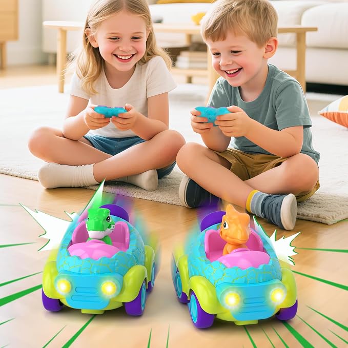 Remote Control Car for Toddlers, Dinosaur Toys for Ages 2-4 | Built-in Light & Music, Rechargeable RC Car Birthday Gifts for 2 3 4 Year Old Boys Girls
