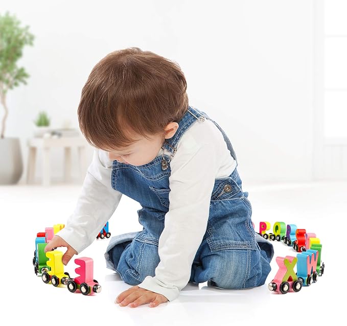 Wondertoys 27 PCS Wooden Alphabet Train Toy Wooden Magnetic Alphabet ABC Train Set