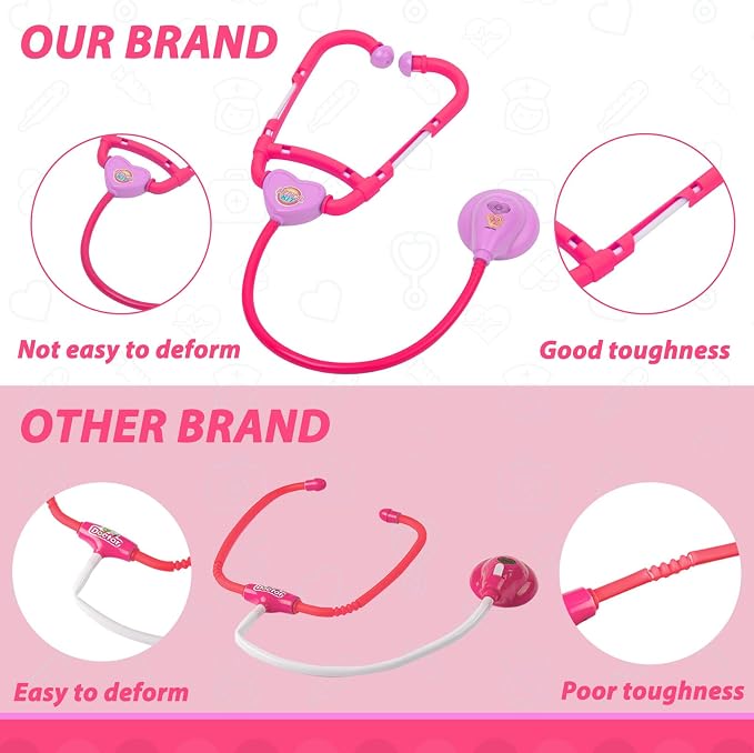 Liberry Doctor Kit for Toddlers Ages 3 4 5, Pretend Kids Doctor Playset with Cart, Costume and Stethoscope, Role Play Medical Toys Birthday Gift for Girls Boys (Pink)