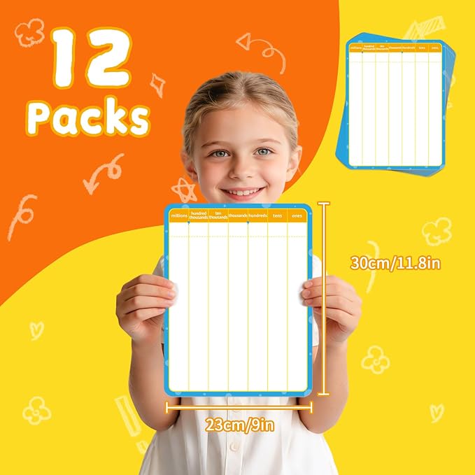12 Pack Double Sided Division Dry Erase Board,12" x 9" Multiplication Flash Cards,Math Manipulatives Small White Board for Kids,Math Games Chart for Preschool Learning,Homeschool Essentials