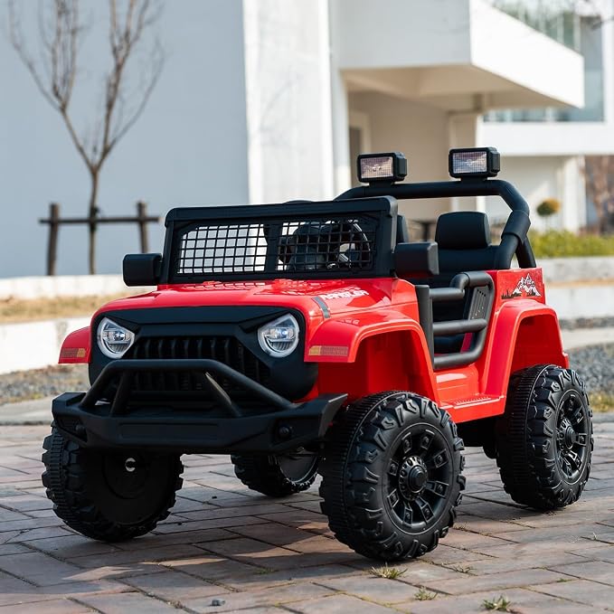12V 7AH Kids Ride-On Truck Car, Electric Car with Parent Remote Control, Spring Suspension, LED Lights, Bluetooth, Music, Bright Red