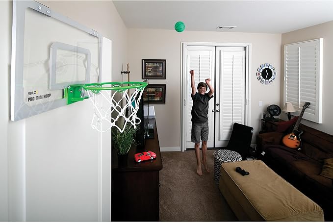 SKLZ Pro Mini Indoor Basketball Hoop with Ball, Over the Door, Shatter-Proof Backboard, Spring-Action Break-Away Steel Rim, Great for Home, Dorm Room, and Office