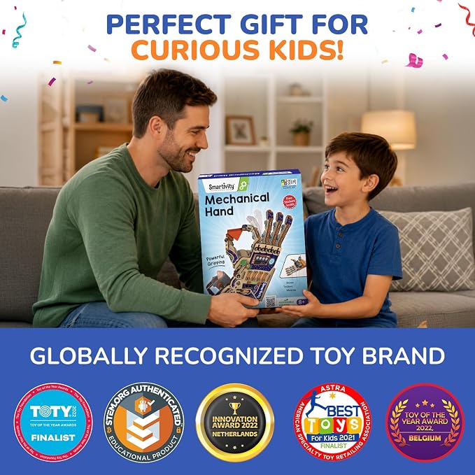 Smartivity DIY Robotic Mechanical Hand STEM Toy for Kids 8-14 Years Old | Parents Choice Award Winner I Birthday Gift for Kids | Engineering Kit for 8, 9, 10, 11, 12, 13, 14 Years Old Boys & Girls