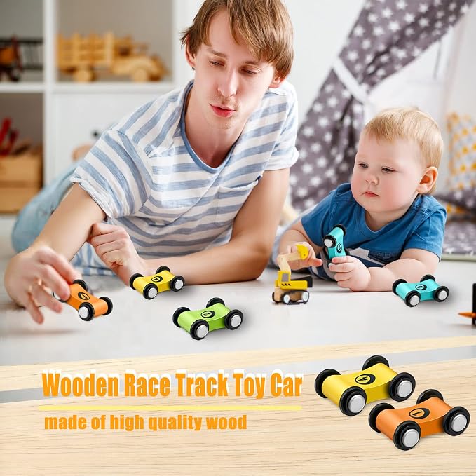 6 Pieces Wooden Mini Car Wooden Car Ramp Race Track Toys, Car Ramp Racer Toy Replacement Vehicle Set Race Party Favors