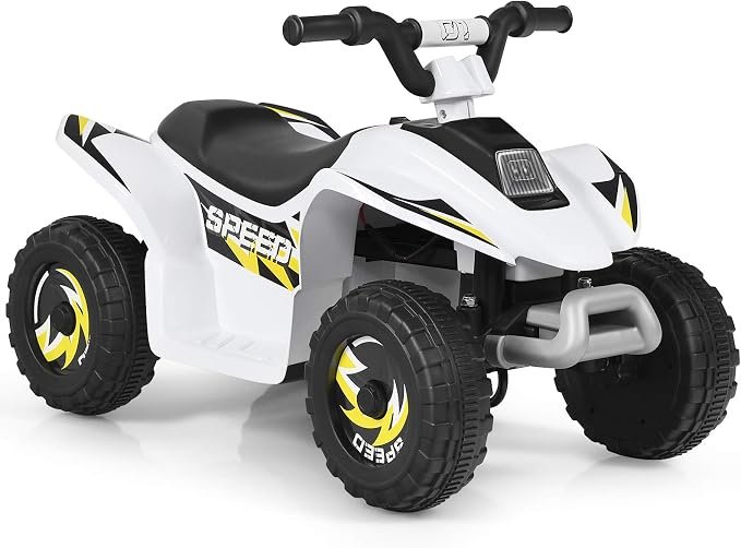 Costzon Kids ATV, 6V Battery Powered Electric Quad, Forward/Reverse Switch, Rear Wheeler Motorized Ride On Mini Vehicle Car for Toddlers Boys Girls, Ride on ATV (White)
