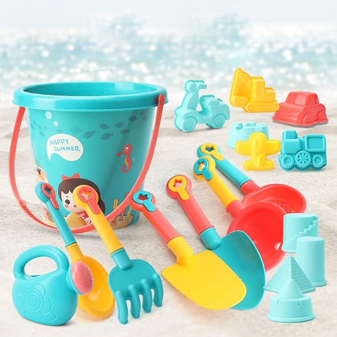 18pcs Beach Sand Toys Set Kids Beach Bucket Sand Toy Set Scoop and Rake Toy Digging Tools Multifunctional Plastic Smooth Surface for Pool Backyard
