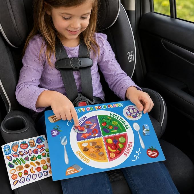Cinrobiye 24 Set My Plate Food Stickers Preschool Vegetables Fruit Protein Grains Food Diary Early Learning Play Kit My Plate Food Chart Stories Games for Home School Classroom Supplies (Square)