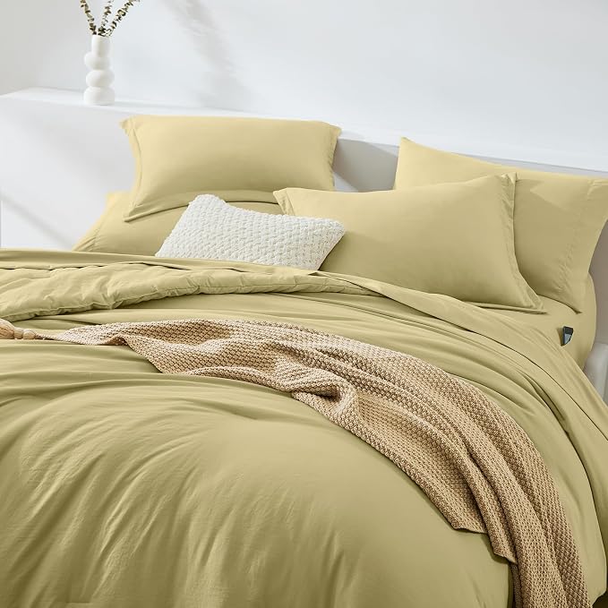 WRENSONGE Queen Comforter Set - 7 Pieces Hemp Soft Bed in a Bag Queen with Fitted Sheet, Flat Sheet, 2 Pillow Shams, and 2 Pillowcases- Warm Bedding Sets for All Season