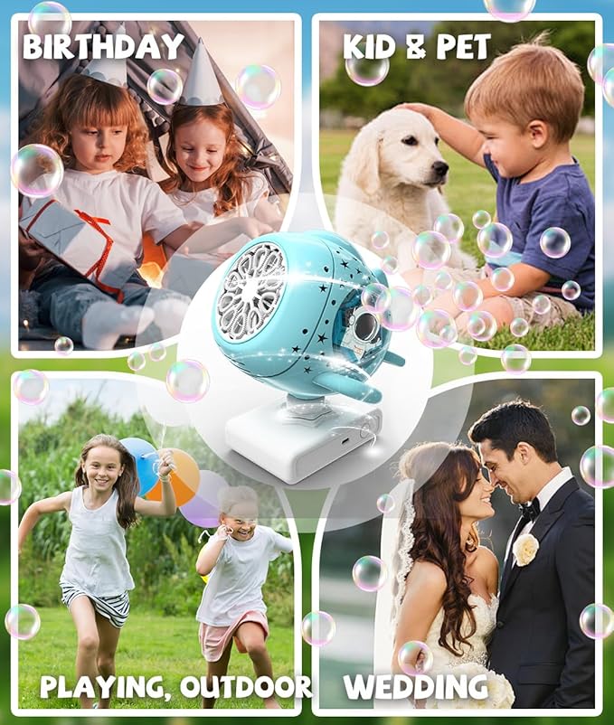 360° Rotating Bubble Machine for Kids, USB-C Rechargeable Bubble Toys with Switchable Toy Tray, Blow Bigger Bubbles, Colorful RGB Light, Outdoor Toy Gift for Toddlers 1-3, Parties, Wedding, Birthday