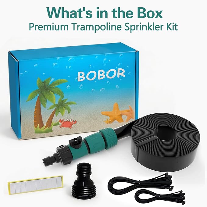 Bobor Trampoline Sprinkler for Kids, Outdoor Trampoline Water Sprinklers, Backyard Summer Water Toys, Outside Trampoline Accessories for Yard Backyard Water Fun (39ft)