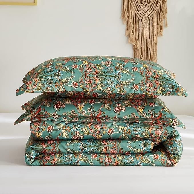 LifeTB Boho Floral Comforter Set Twin XL Vintage Flowers Plants Botanical Comforter 3 Pieces Cottagecore Bedding Set Soft Fluffy Lightweight Farmhouse Bed Set with 2 Pillowcases for All Seasons
