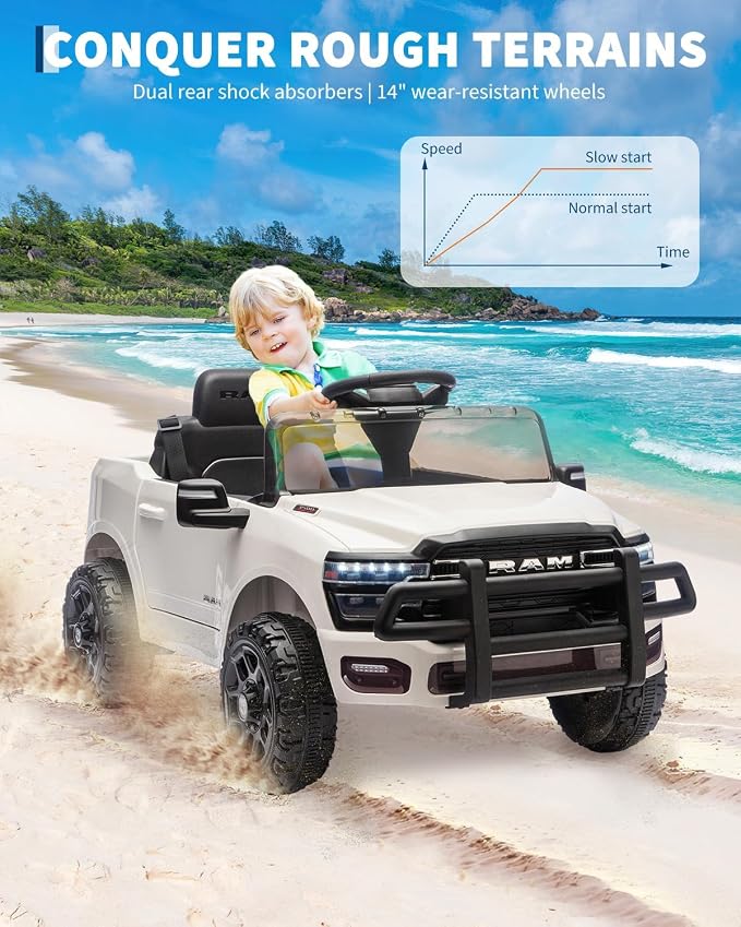 Garvee Kids Ride On Cars, Licensed RAM 12V Electric Ride On Truck Car w/Remote Control, Electric Pickup Car for Toddlers, Spring Suspension, LED Lights, Music, Ride On Toys for Boys Girls