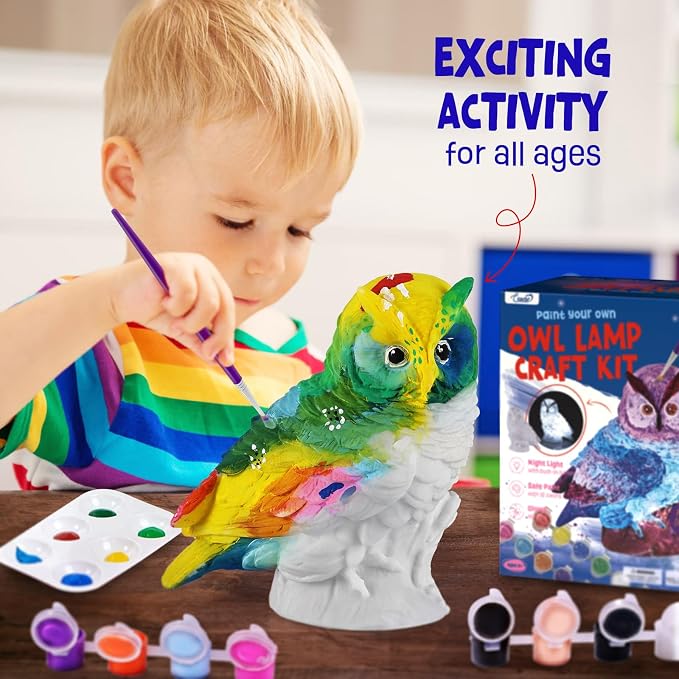 LAOESE Paint Your Own Owl Lamp Kit, Art Supplies Painting Kits for Kids 6-12, Arts and Crafts for Kids Ages 8-12, Owl Toy Girls Boys Birthday Gifts for Kids Ages 3 4 5 6 7 8 9 10 11 12+