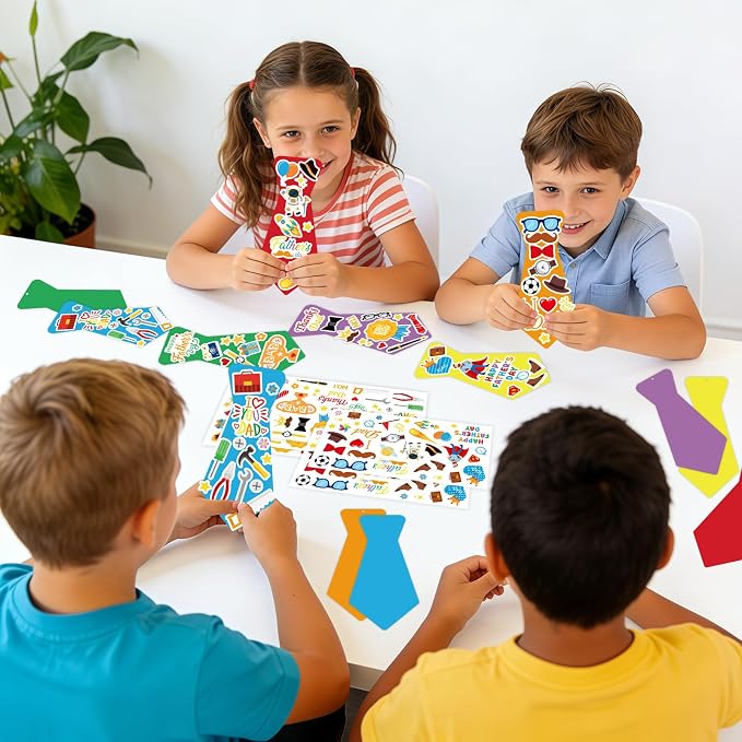 PAIVSUN 24Pcs Fathers Day Crafts for Kids, Make Your Own Tie DIY Necktie for Dad, Father's Day Decorations Gifts Crafts Kit for Classroom School Activities Home Party Favor Supplies