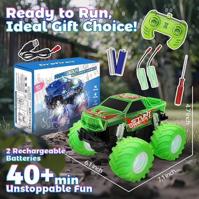 Drefirsa Pink Monster Truck, Unicorn Remote Control Car, 4WD All Terrain Off-Road Girl RC Truck with Colorful Light, Waterproof Remote Car Toy for 6 7 8 9 10 11 12 Year Old Girl Birthday Gift