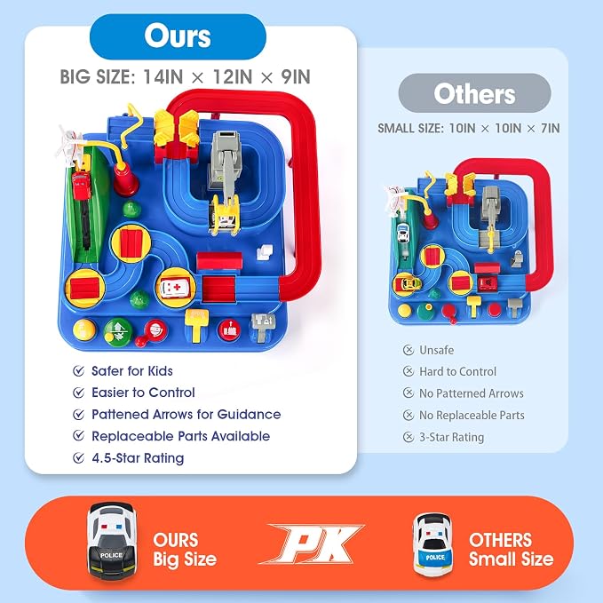 hahaland Toys for 3 Year Old Boys - Large Car Race Track for Toddlers 3-5, City Rescue Toy, Fine Motor Skill, STEM, Montessori Toys for 3 Year Old Girl Boy Gift, Emergency Vehicle Boy Toys Playset