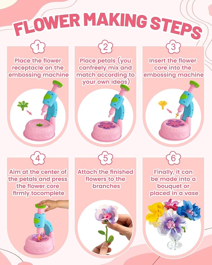 DIY Art Flower Toys Include Extra Accessories Set, Arts and Crafts Activity Kit for Kids, Flower Garden Building Toys for Girls, Birthday Gifts for 3 4 5 6 7 8 9 10 11 12 Year Old Girls (Pink)