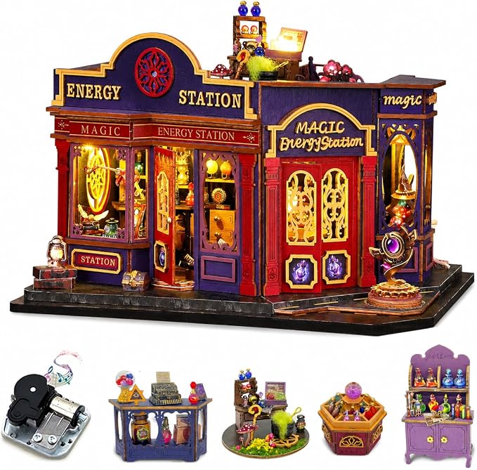 CUTEROOM Miniature House Kits for Adults, Mini Doll House Building Kit, DIY Craft Kits Creative Room Tiny House for Decoration-Energy Station