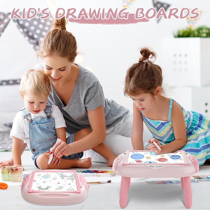 MAYESAR Magnetic Drawing Board for Toddlers 1-3, Double-Sided Toddler Art Easel with Magnetic Letters and Numbers, Chalkboard Learning Toy Gift for 1-3 Year Old Girls, Pink
