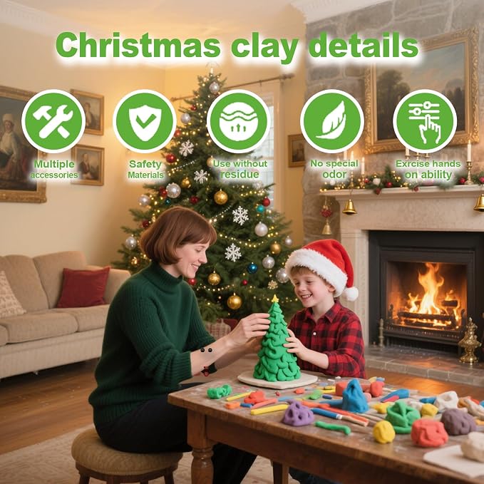 Xoprmey 12Pack Christmas Trees Crafts Kit - Air Dry Clay Christmas Trees Crafts for Kids,Modeling Clay DIY Kit for Kids,Great for Birthday Parties,School Winter Party Fun,for Age 3+