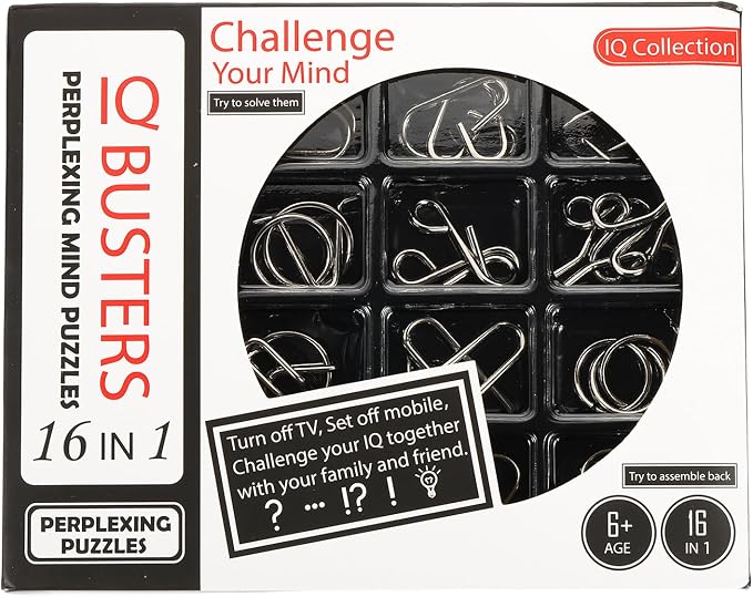 Metal Puzzle Rings Classical Metal Wire Puzzle Set Educational Mind Smart Games, Unlock Interlock Toy Perfect for Little & Adult (Black, 16pcs)