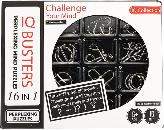 Metal Puzzle Rings Classical Metal Wire Puzzle Set Educational Mind Smart Games, Unlock Interlock Toy Perfect for Little & Adult (Black, 16pcs)