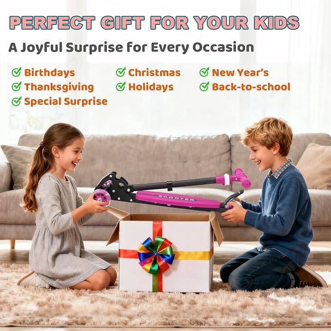 Kids Kick Scooter, Kick Scooter for Kids 2-7 Age, Light up 3 Wheels Kick Scooter, Heavy Duty Folding Lean-to-Steer Scooters with 3 Adjustable Handlebar for Boys Girls Blue