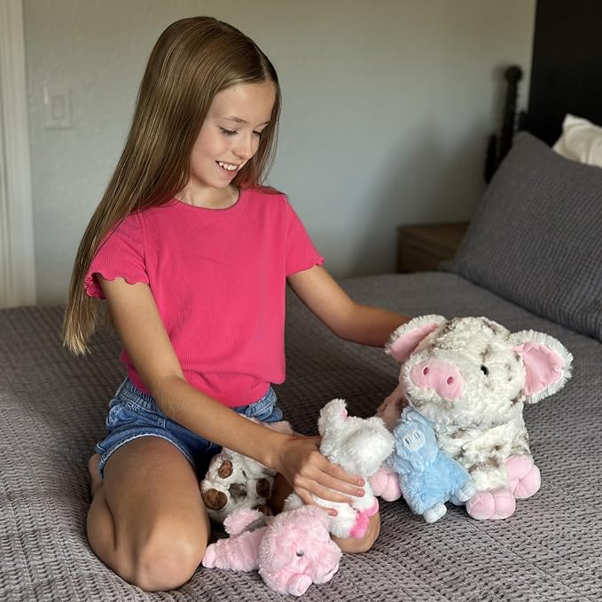 5Pcs Spotted Pig Stuffed Animal, 16“ Mommy Pig Plush with 4 Soft Cuddly Baby Pig Plushies in Mother Pig's Belly, Farm Animal Chirstmas Birthday Gift for Girls Boys Kids, Baby Shower Decor