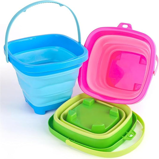 Shindel Collapsible Bucket for Kids, Foldable Pail Bucket for Beach Toys, Summer Toys, Camping Gear, Beach Party, Fishing, and Fun Summer Activities