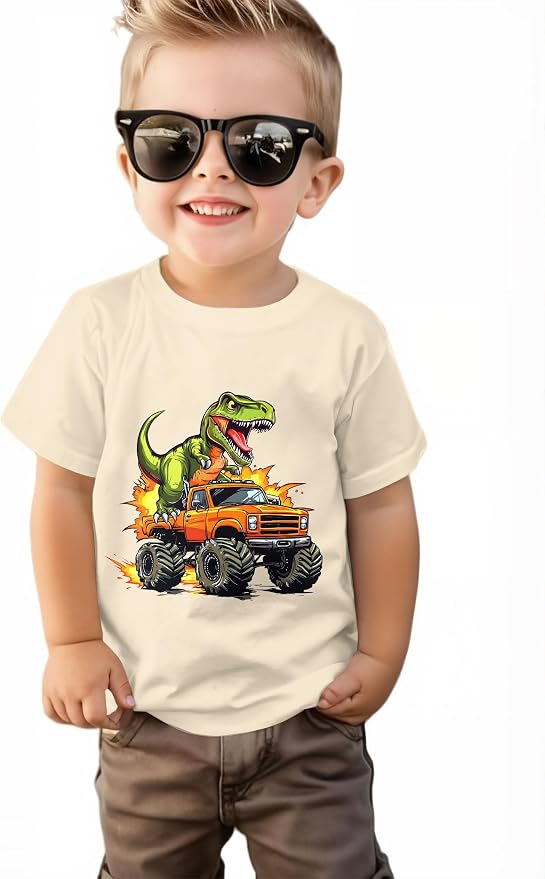 Lovekider Cotton Shirt for 3-6T Boys Truck Dinosaur Toddler Kids T-Shirt Short Sleeve Excavator Construction T-Rex Tee Shirts