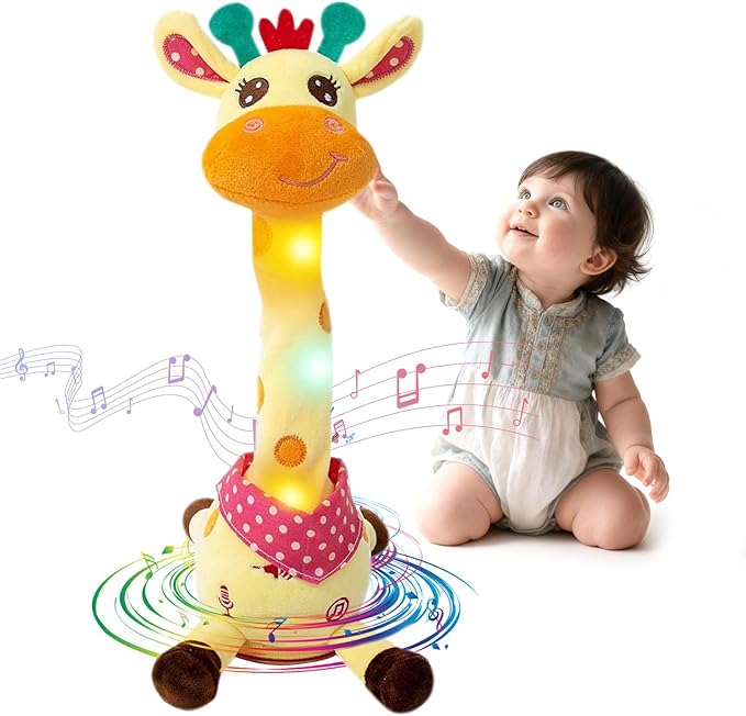 LUKETURE Dancing Talking Giraffe Toy Stuffed Plush, Cute Interactive Talking Giraffe Gift for Girls Boys Kids, Musical Baby Toys Singing 10 Children's Song Repeats What You Say