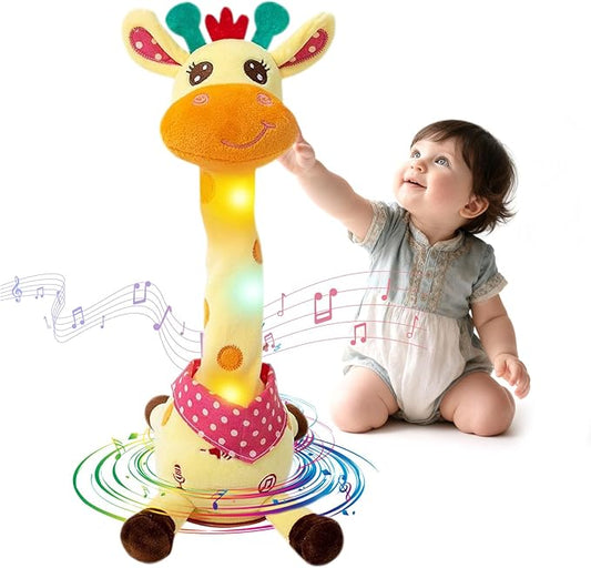 LUKETURE Dancing Talking Giraffe Toy Stuffed Plush, Cute Interactive Talking Giraffe Gift for Girls Boys Kids, Musical Baby Toys Singing 10 Children's Song Repeats What You Say