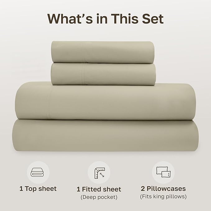 California Design Den Soft 100% Cotton Percale Sheets King Size Set - King Bed Sheets with Deep Pockets, Crisp, Breathable and Durable Bedding Set - Soft Taupe