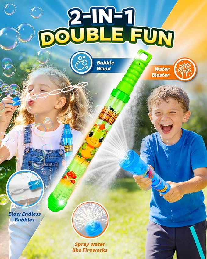 6Pack Fireworks Water Gun for Kids: 2-in-1 Water Blaster Bubble Wand Combination Toys for Kids| Water Shooters for Pool Toy Swimming Beach Outdoor Party Favors| Bubble Blower Bulk with Bubble Solution
