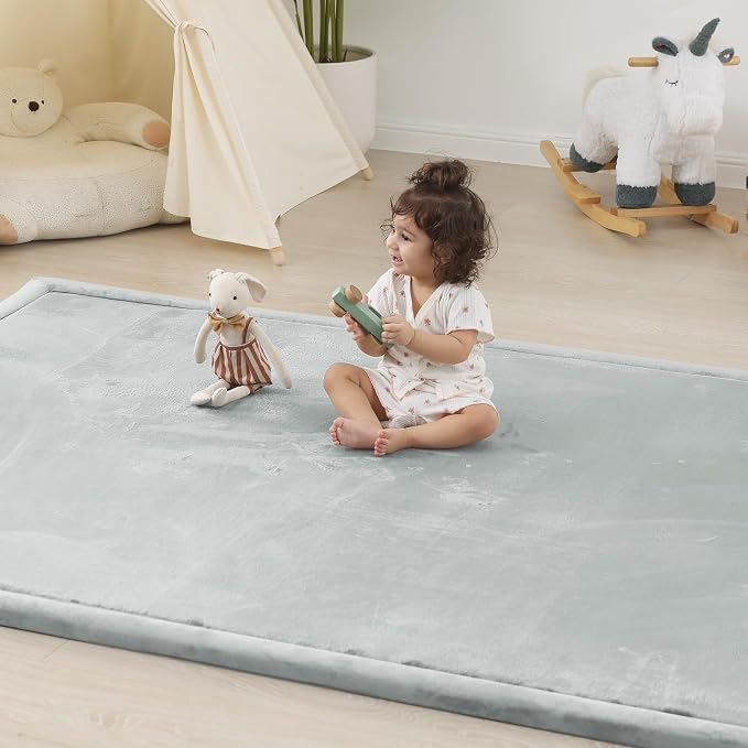 1.5" Thick Padded Baby Play Mat for Floor Tummy Time, Pro Soft Foam Activity Playroom Playmats, Easy Care with Non-Slip Safe for Infant Toddlers Crawling 79"x 79" (Light Grey)