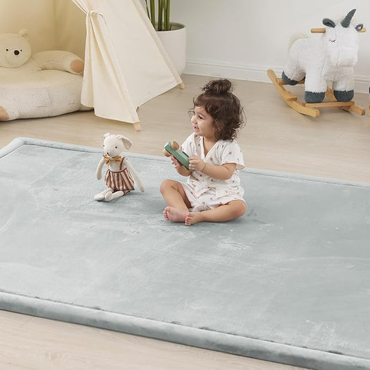 1.5" Thick Padded Baby Play Mat for Floor Tummy Time, Pro Soft Foam Activity Playroom Playmats, Easy Care with Non-Slip Safe for Infant Toddlers Crawling 71"x 79" (Light Grey)