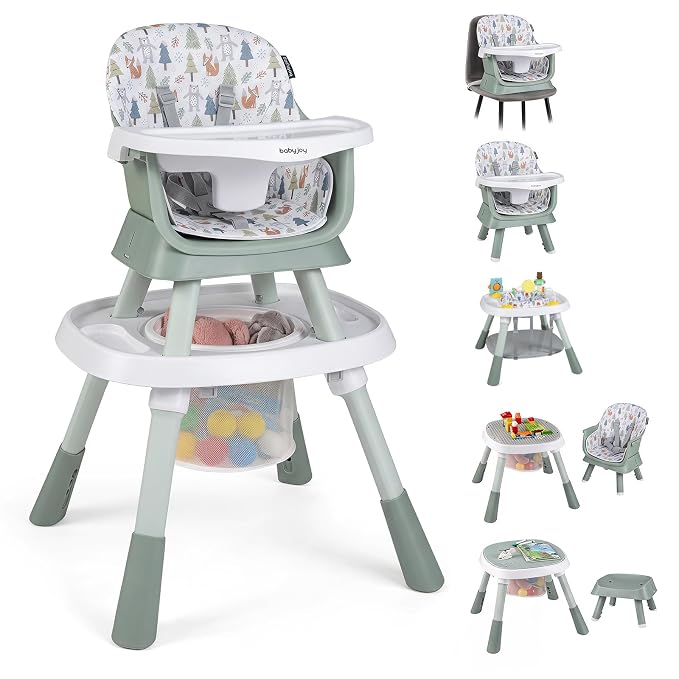 BABY JOY 16 in 1 High Chair, Convertible Baby Highchair for Babies and Toddlers with Activity Center, Booster Seat, Building Block Table, Toddler Chair with Safety Harness, Removable Tray (Green)
