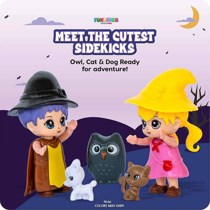 FUNERICA Wizard Dollhouse People Playset – Imaginative Little People Guests & Accessories for Doll Houses and Pretend Play – Mini Figures & Animal Toys