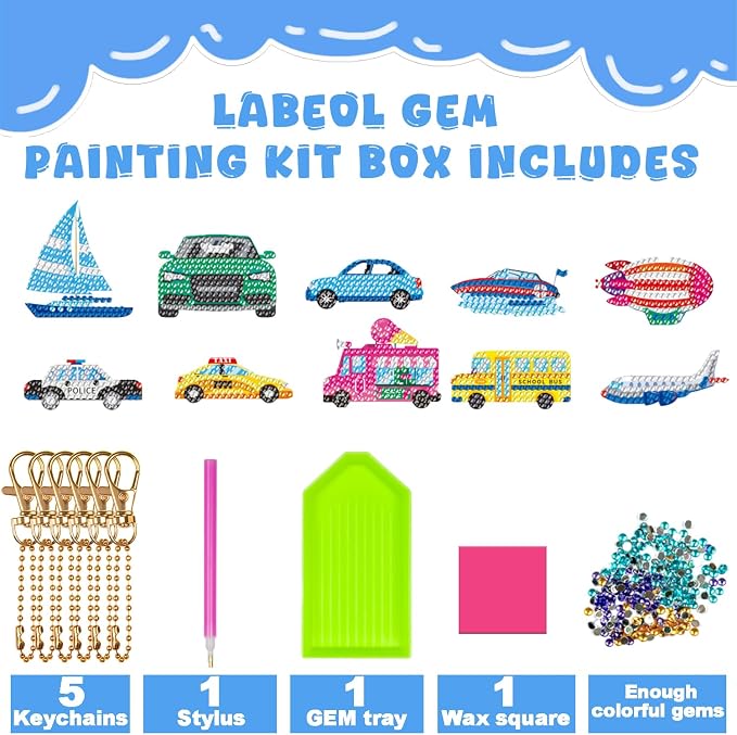 Labeol Arts and Crafts for Kids Ages 8-12 - Creat Your Own GEM Keychains-5D Diamond Art by Numbers GEM Art Kits for Kids Girls Toddler Crafts Age 6-7 6-8 10-12 (Car)