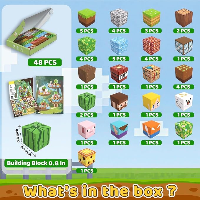 48 PCS Magnetic Blocks - Magnetic Building Blocks for Kids, Magnetic Cubes Sensory Toy for STEM Boys and Girls Christmas Birthday Gifts
